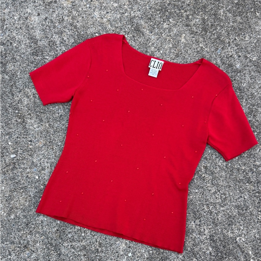 Vintage Silk Clio Short Sleeve Tee with rime stones detailing size M